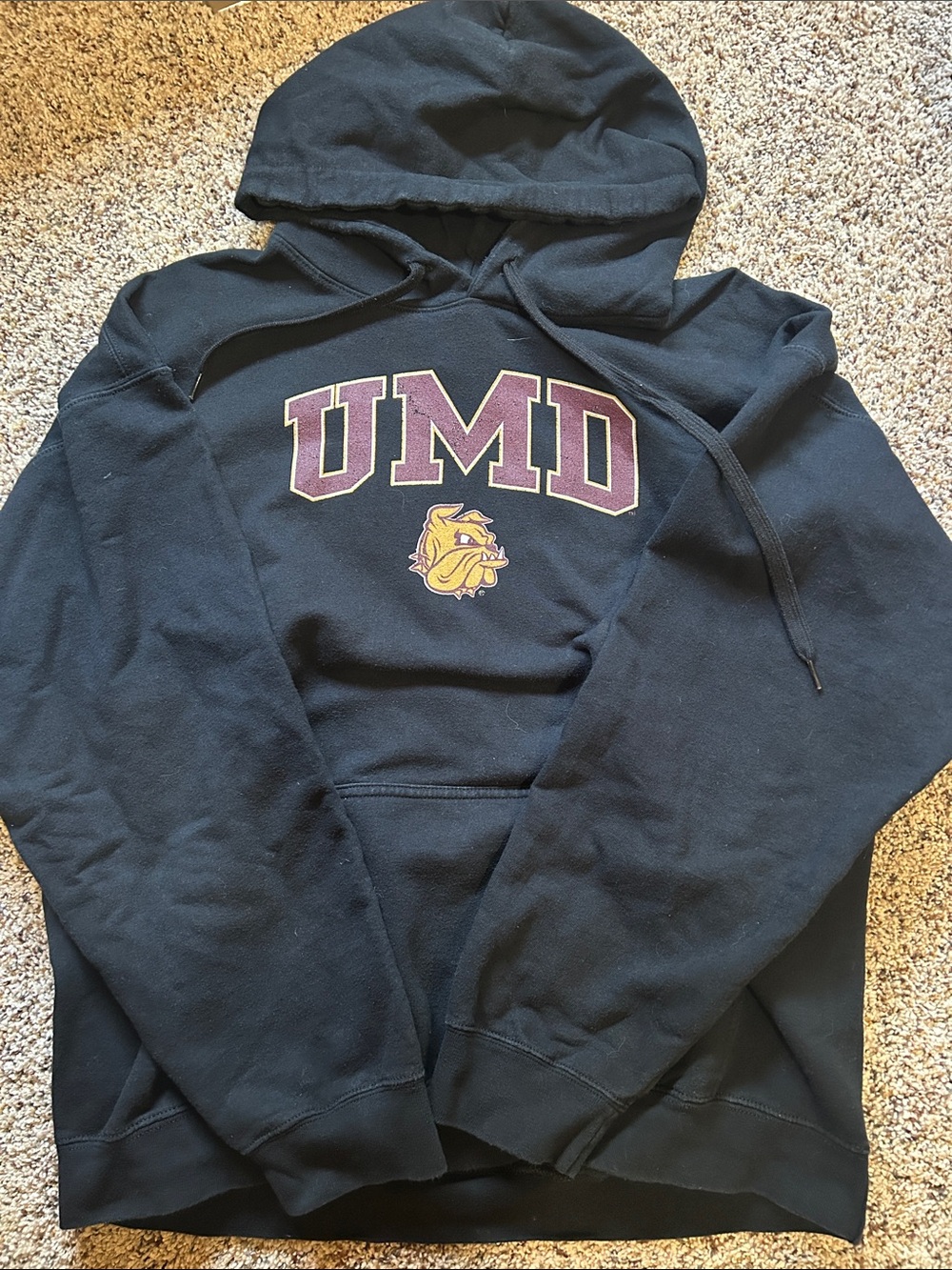 Gildan Black Hoodie with Purple and Gold UMD Logo